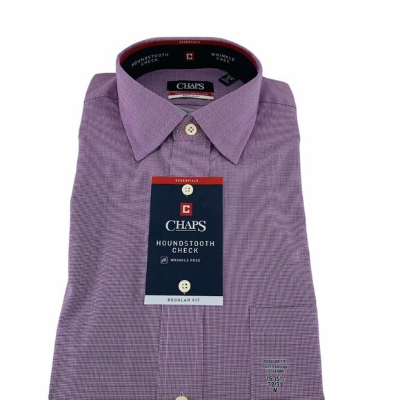 Chaps Dress Shirt Men Regular Fit 15-15-1/2 32/33 Grape Purple Check No Wrinkle - Picture 1 of 6